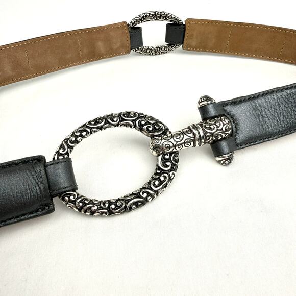 Brighton Pewter Gray Leather Belt Silver Tone Scroll Buckle Oval Concho 36 - Picture 12 of 12